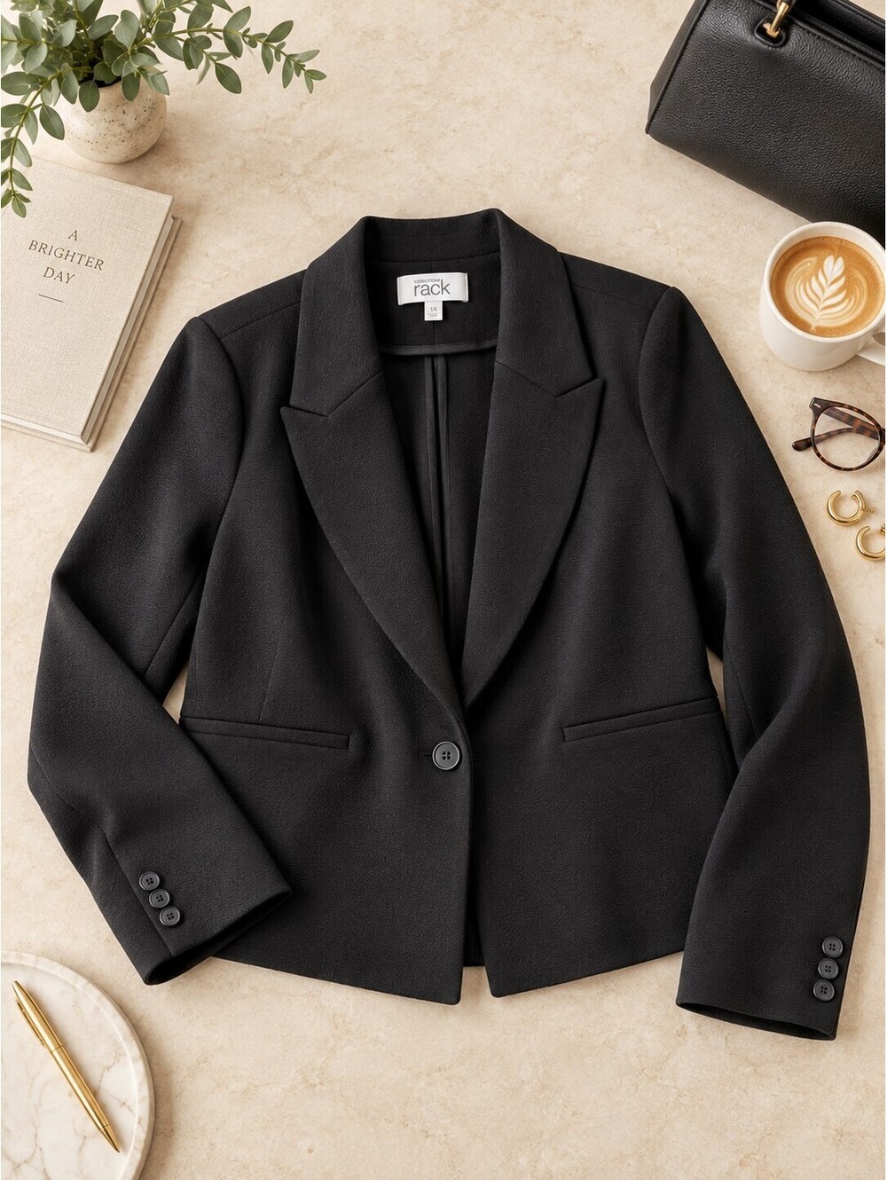 Nordstrom Rack Black Textured Crepe Single Button Blazer Jacket Size 1X EUC
